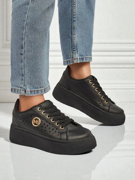 Aurelia Nero - Black Royalfashion platform made of eco-leather, model LH201-8