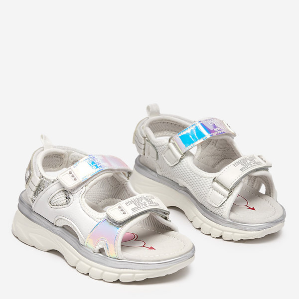 White and silver children's sandals with colorful inserts Murino - Footwear