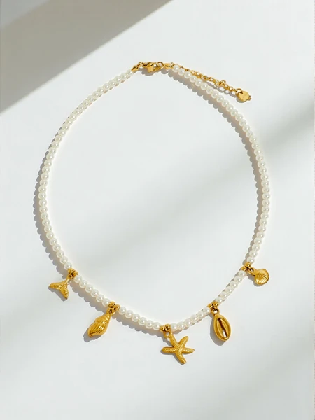 Thalassa Mare Pearl Necklace with Antico Oro Style Pendants