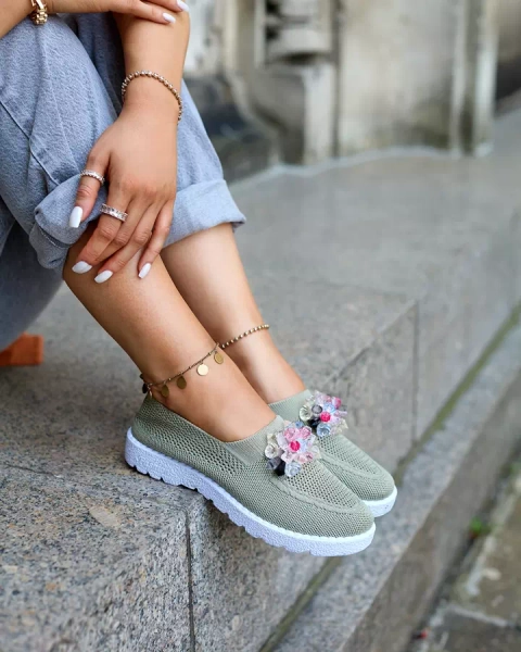 Royalfashion Khaki women's fabric moccasins with crystals Fezens