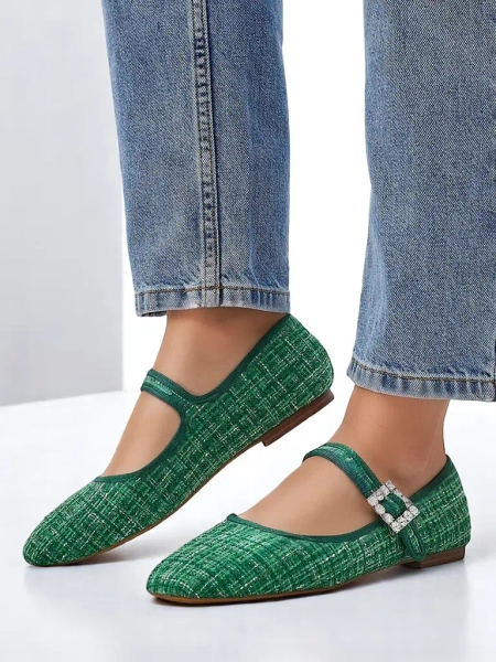 Royalfashion Women's checkered ballet flats with a buckle and strap Riffos