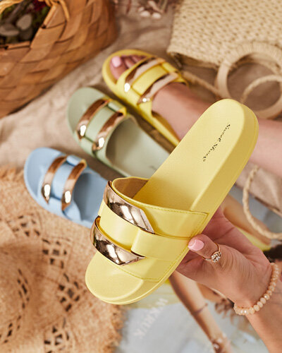 Yellow women's slippers with gold ornament Serina - Footwear