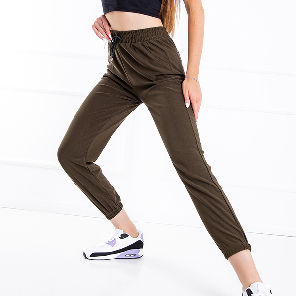 Green women's sweatpants with an inscription - Clothing