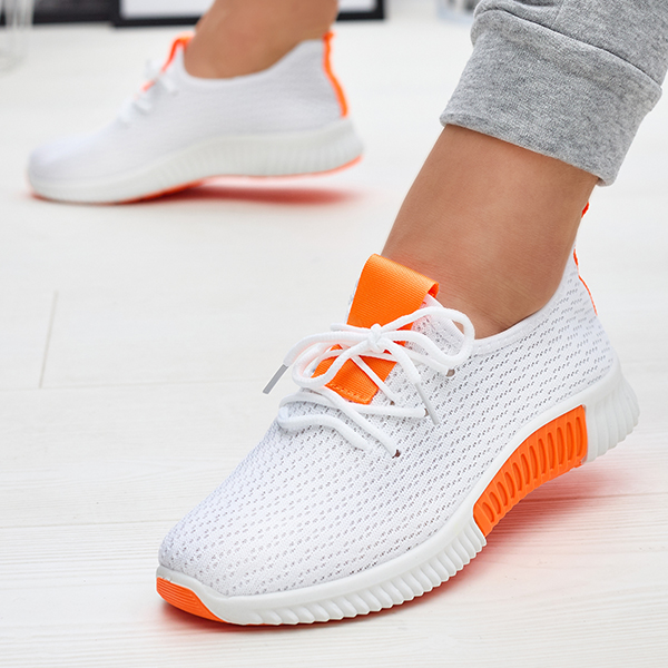 White women's sports shoes with orange inserts Kedeti - Footwear