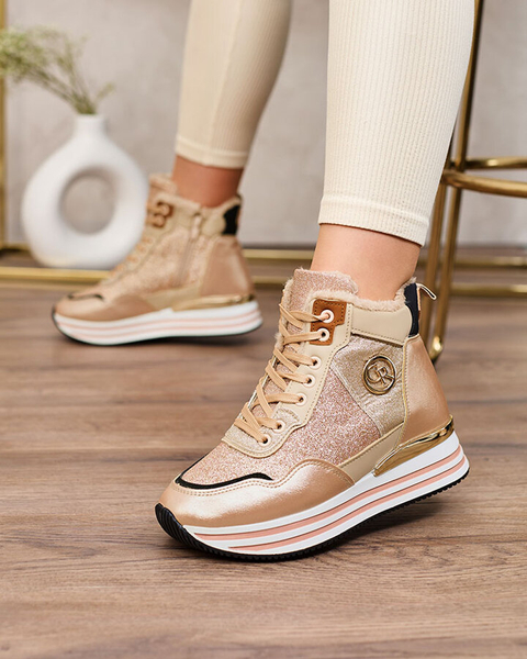 Royalfashion Women's sporty gold and pink sneakers with glitter Kawellas