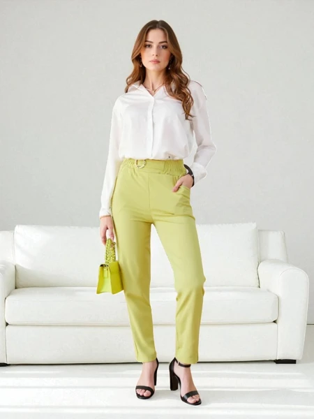 Elegant Kaliope Golden Trousers Light Yellow