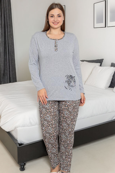 Royalfashion Gray women's 2-piece leopard print pajamas PLUS SIZE