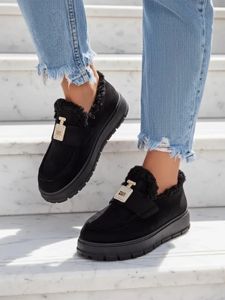 Black Kalliope platform shoes with fur