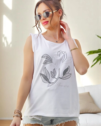 Royalfashion Cotton women's tank top with rhinestones FLOWERS