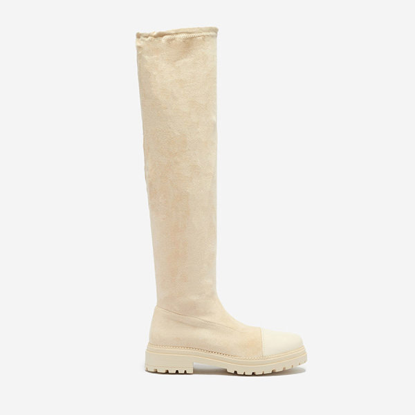 OUTLET Women's over-the-knee boots in beige Caffi- Footwear