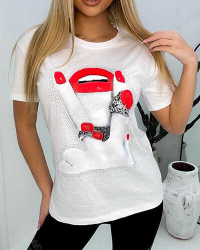Royalfashion Women's t-shirt with print and zircons