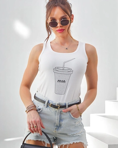 Royalfashion Cotton women’s tank top with a cup adorned with rhinestones