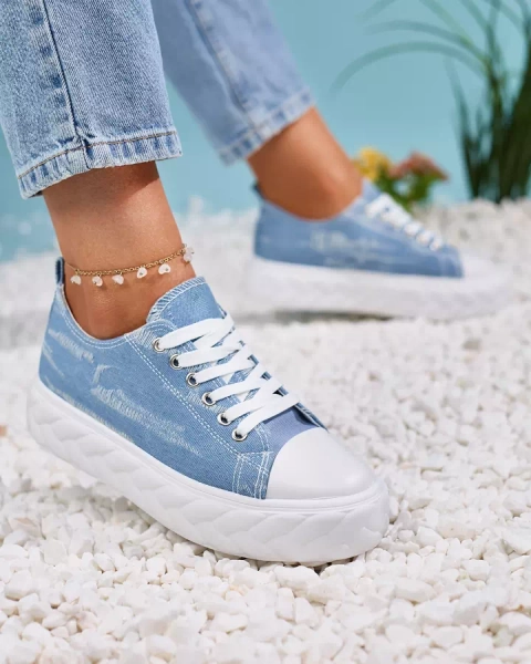 Royalfashion Blue women's denim sneakers with rubbed Nerolera
