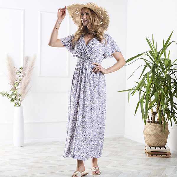 Long purple women's dress with small flowers - Clothing