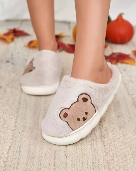 Royalfashion Women's fur slippers with teddy bear in light gray Fetemes