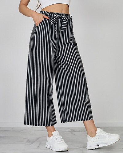 Royalfashion Women's wide striped pants 7/8