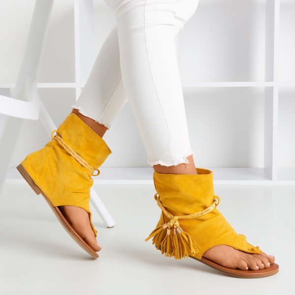 OUTLET Mustard flip flop sandals with Semara upper - Obuwi