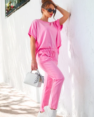 Royalfashion Women's cotton set with short sleeves and straight pants