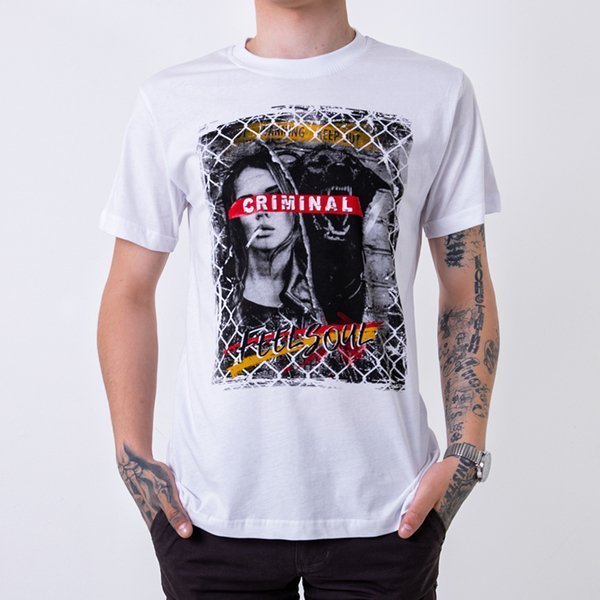 Men's white cotton t-shirt with print - Clothing