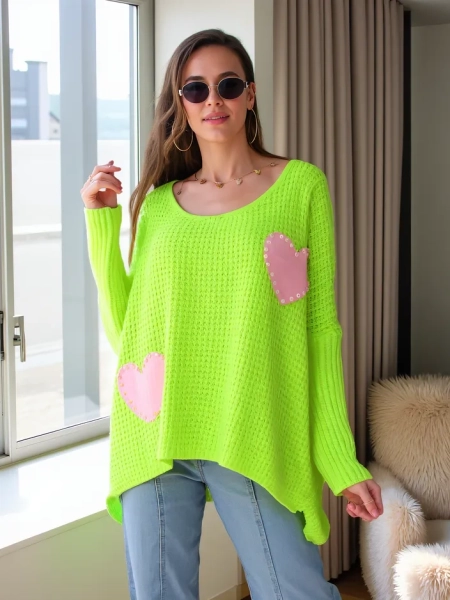 Royalfashion Women's Acrylic Sweater with Hearts Oversize