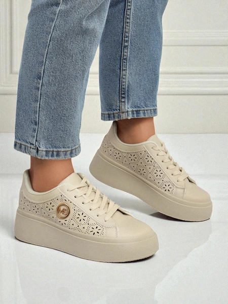 Aurelia Beige Platform Sneakers Royalfashion Eco Leather