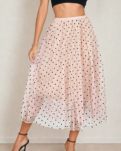 Royalfashion Women's double-layered polka dot midi skirt