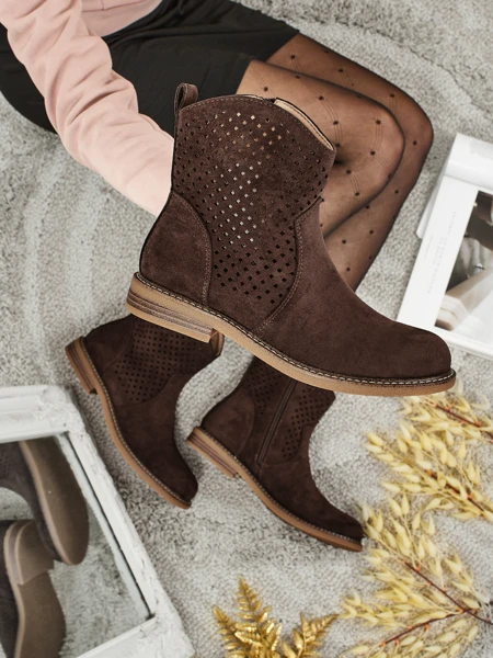 Openwork Eco Suede Ankle Boots with Natural Insole Nolani