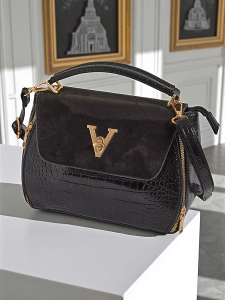 Black Vespera Classico women's handbag eco suede and patent leather
