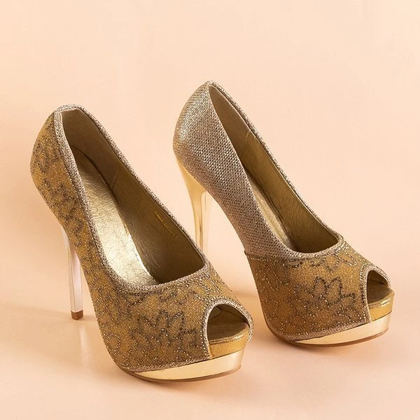 OUTLET Women's gold brocade pumps with zircons Vida - Footwear