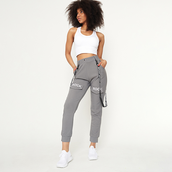 Gray women's cargo trousers with suspenders - Clothing
