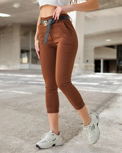 Royalfashion Women's Woven Skinny Pants with Belt