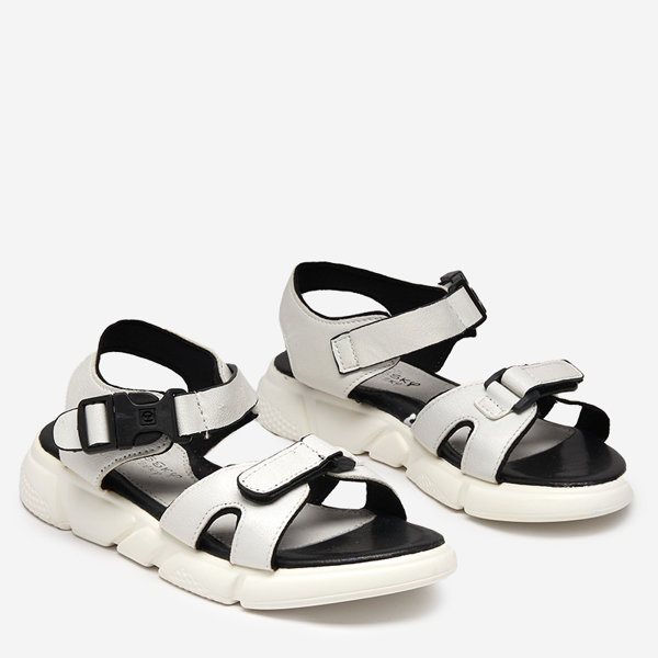 Children's shiny sandals in white Leepe-Shoes