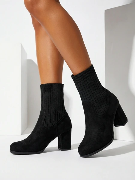 Women's eco-suede heeled ankle boots with a sock-like insert LumenThorn