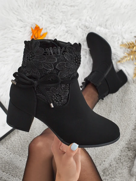 Women's Matte Block Heel Ankle Boots with Lace Zerina