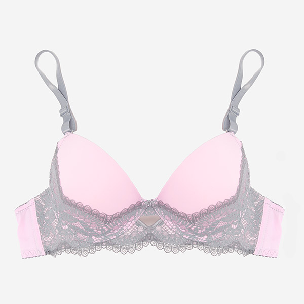 Gray and pink women's bra with lace - Underwear