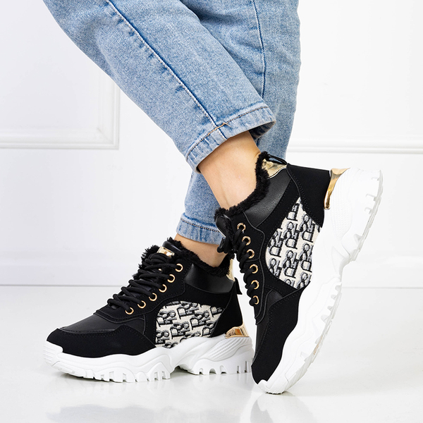 Black women's sports shoes with Renoli fur - Footwear