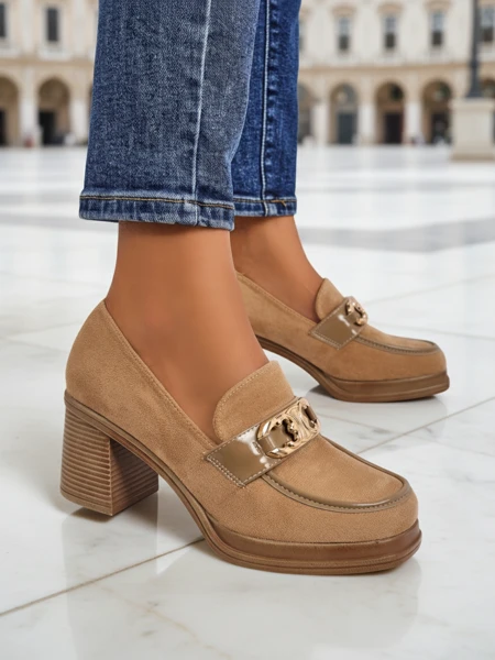 Women's Loafers Perseida – light brown suede block heel elegant
