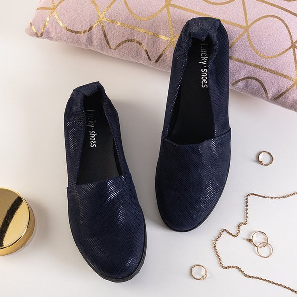 OUTLET Navy blue women's sneakers with shiny finish