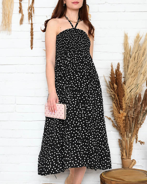 Women's black polka dot midi dress - Clothing