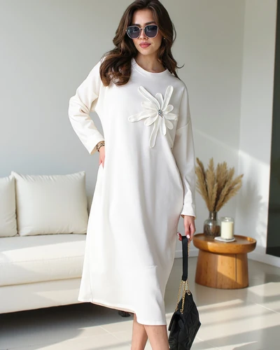 Royalfashion Women's midi oversized fabric dress with a flower