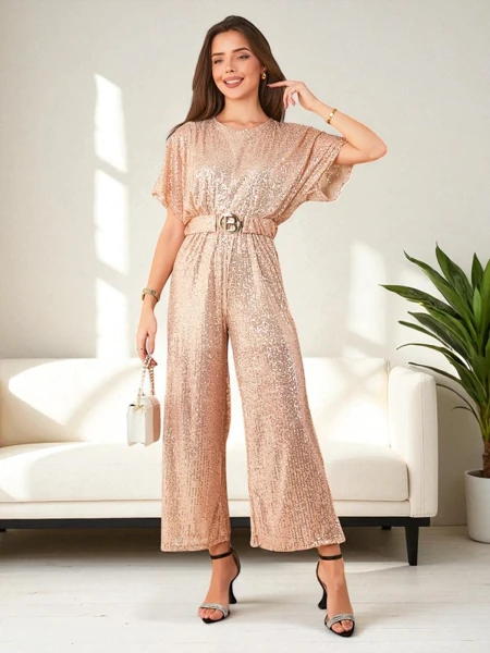 Royalfashion Long women's jumpsuit with sequins