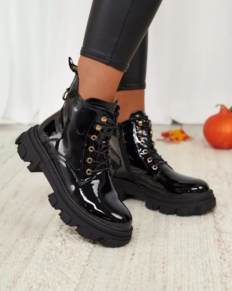 Royalfashion Black lacquered women's insulated Setogia bagger boots