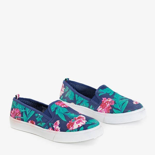 OUTLET Navy blue women's floral slip-on sports sneakers