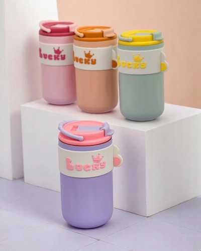 Royalfashion Thermal mug with a basket, straw, and spout Happy Dog