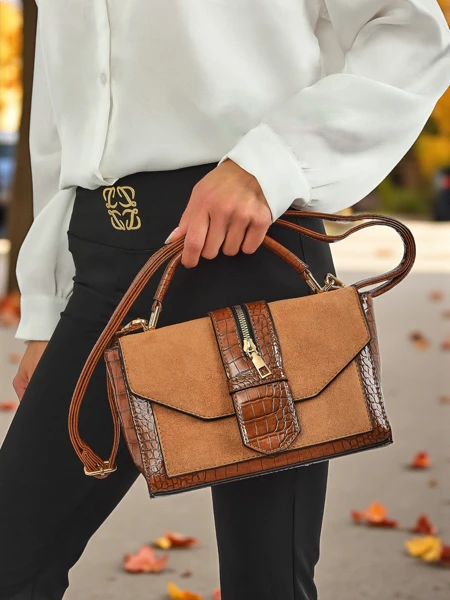 Women's Callista handbag made of suede and patent leatherette, brown