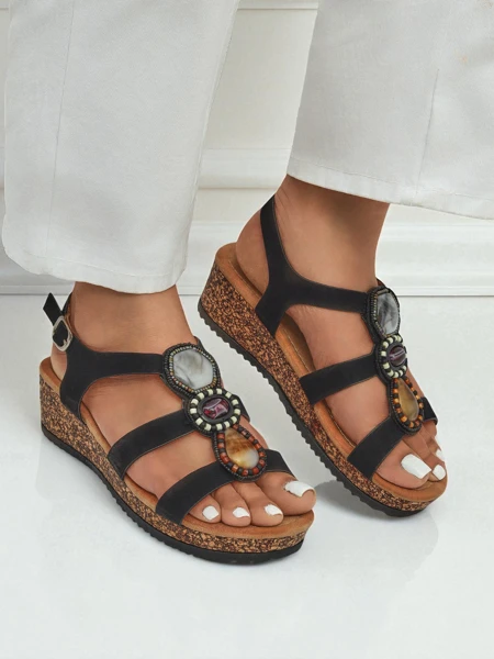 Royalfashion Women's wedge sandals with stones Grace Shine