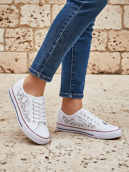 Aurelia Bianco - Royalfashion white fabric perforated sneakers, size 40