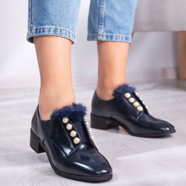 OUTLET Navy blue shoes with pearls Nessi - Footwear