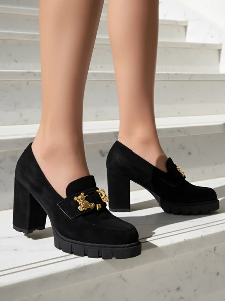 Stunning Black Suede Block Heel Shoes Elegant and Fashionable