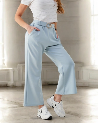 Royalfashion Wide women's fabric trousers with a decorative belt